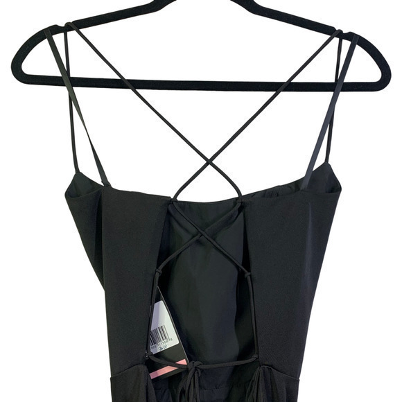 LA FEMME Black Flutter Slit Trumpet Gown - NWT - Picture 8 of 15